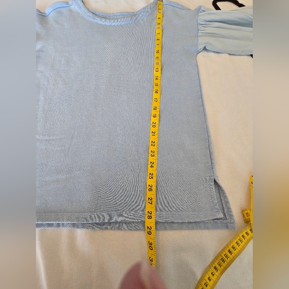 Anthropologie Pilcro Mixed Media Oversized Pullover Top Blue Balloon Sleeve Sz S - Picture 9 of 14